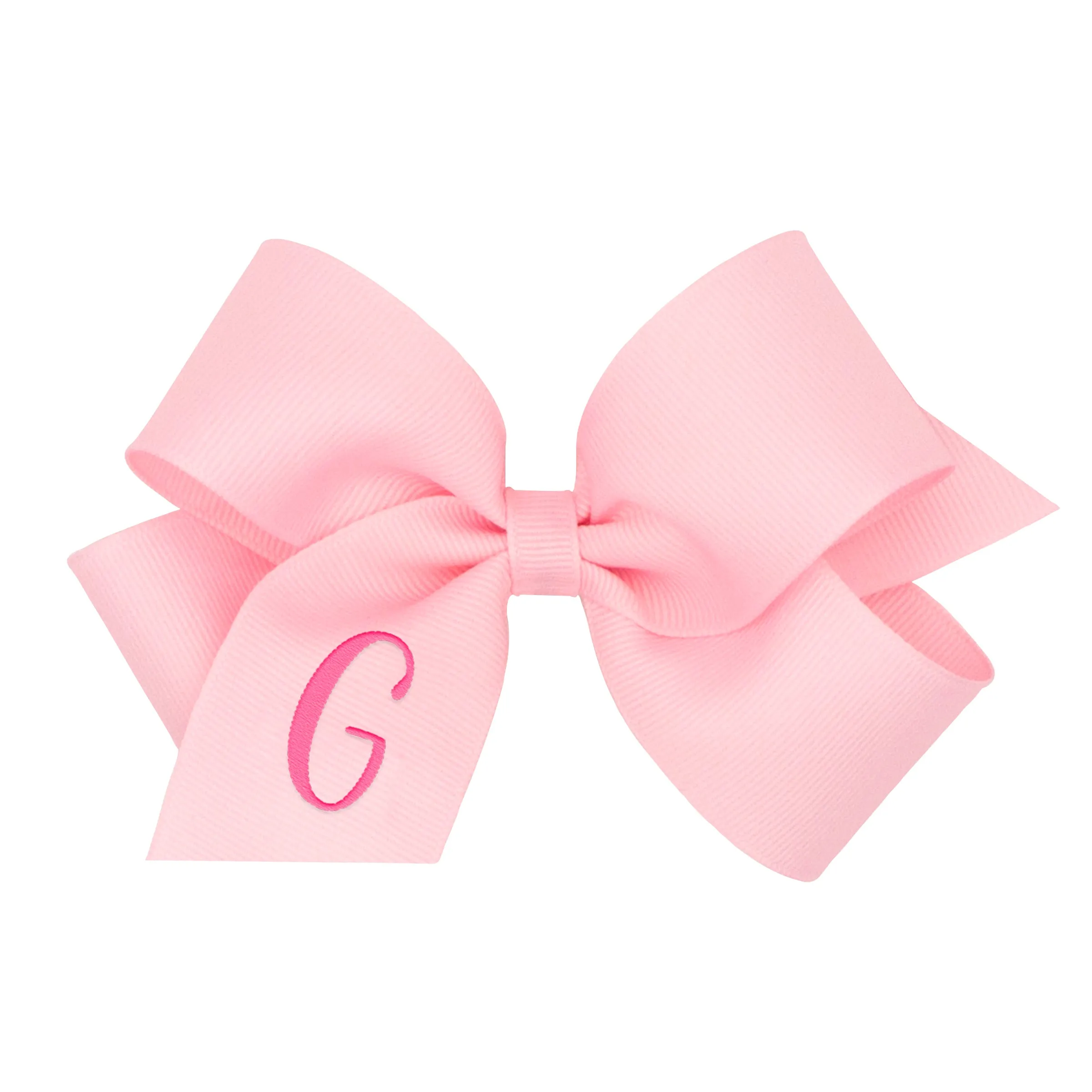 Medium Monogrammed Grosgrain Hair Bow - Light Pink with Hot Pink Initial