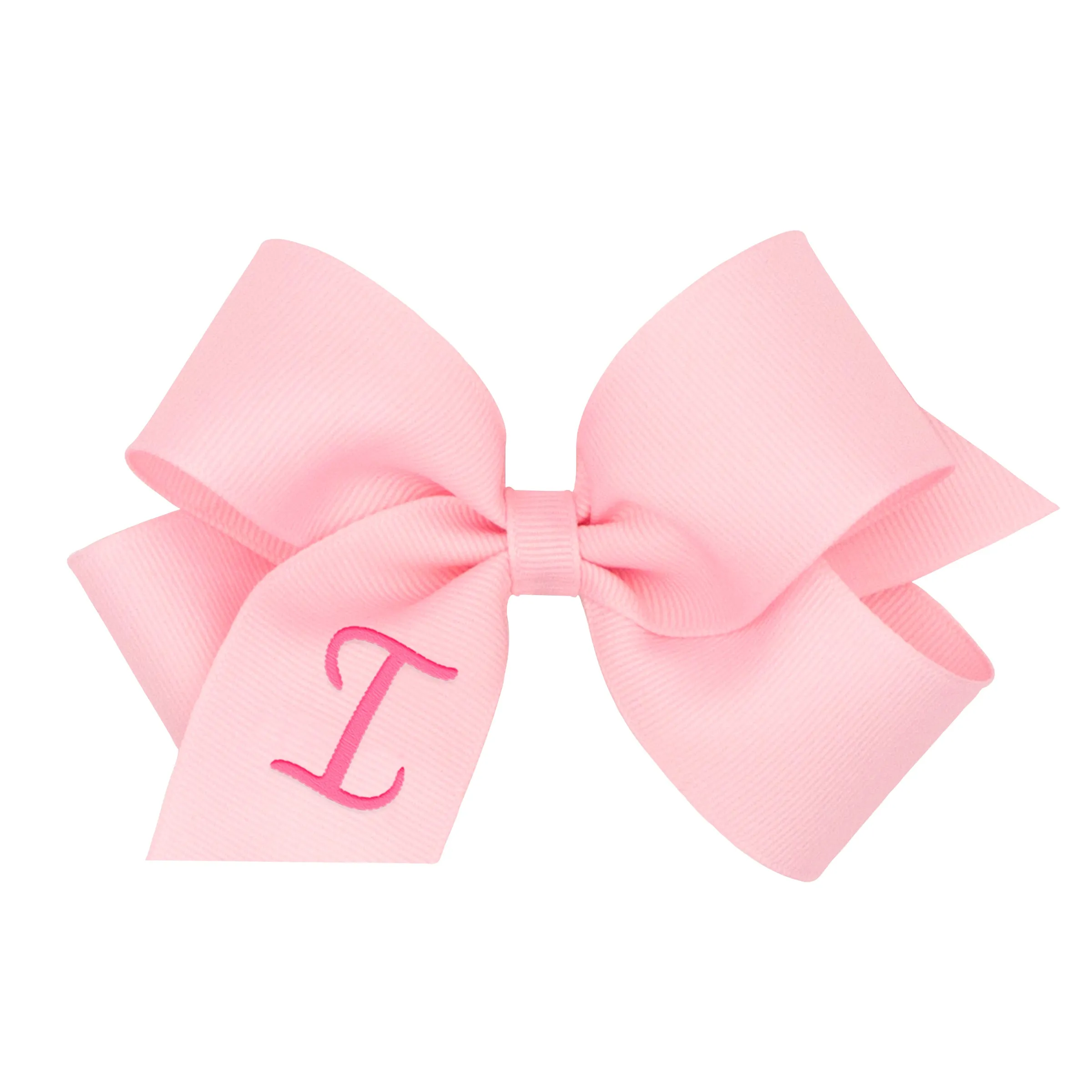 Medium Monogrammed Grosgrain Hair Bow - Light Pink with Hot Pink Initial