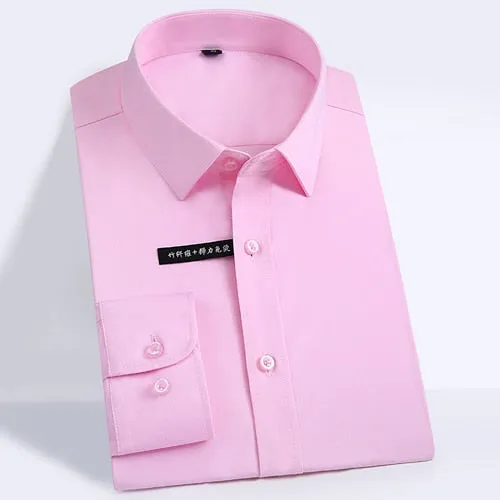 Men's Solid Color Pocketless Regular Fit Non-Iron Long Sleeve Shirts