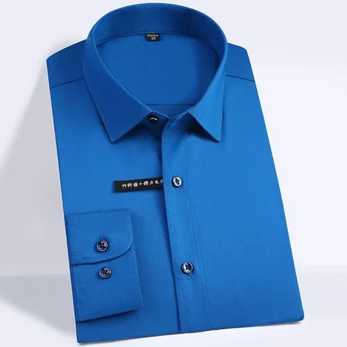 Men's Solid Color Pocketless Regular Fit Non-Iron Long Sleeve Shirts