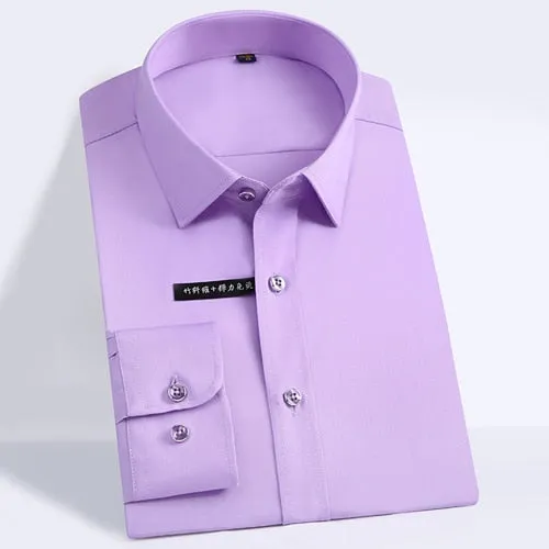 Men's Solid Color Pocketless Regular Fit Non-Iron Long Sleeve Shirts