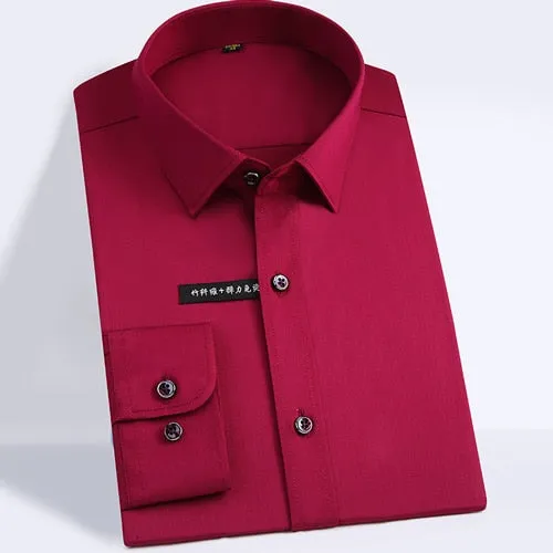 Men's Solid Color Pocketless Regular Fit Non-Iron Long Sleeve Shirts