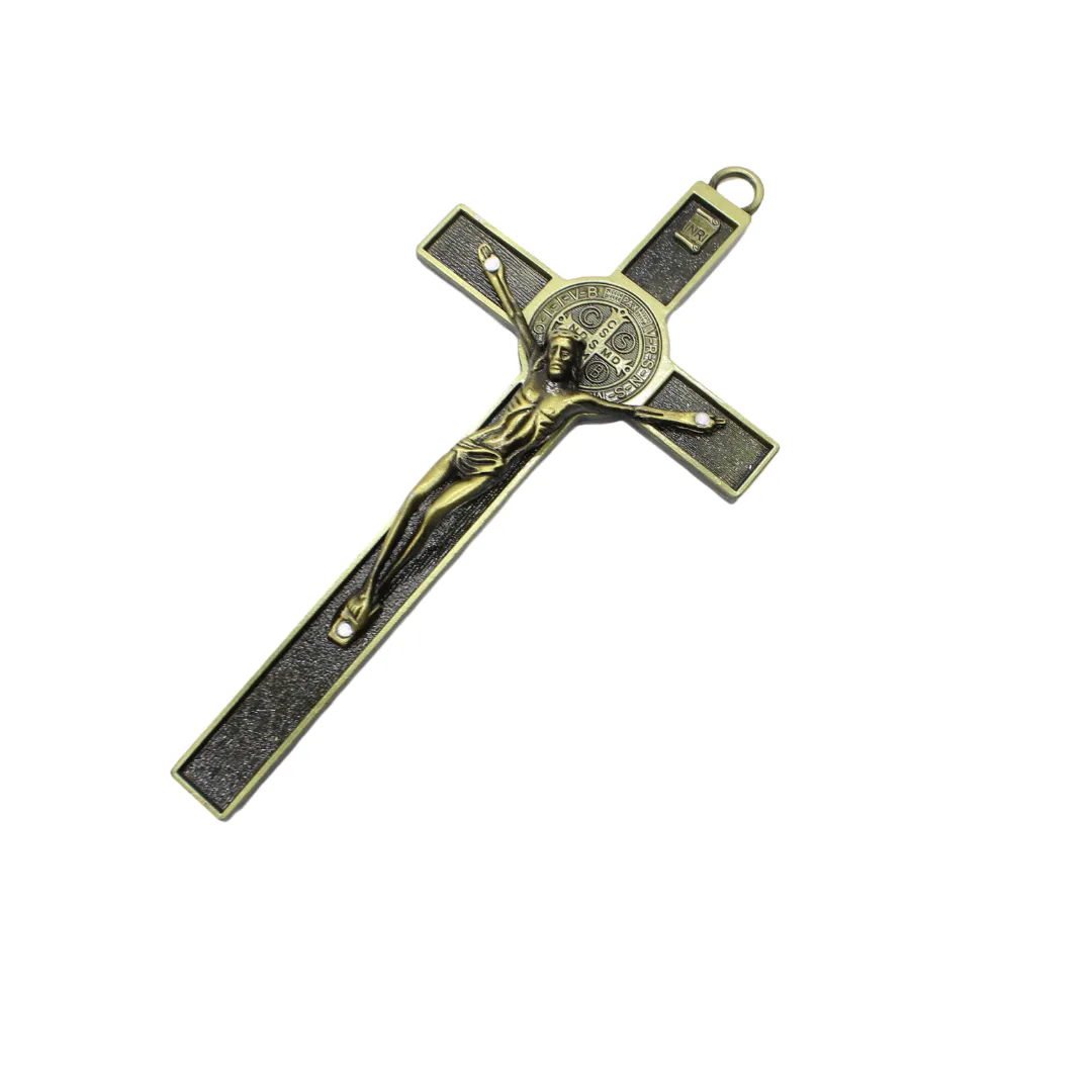 Metal St Benedict Wall Crucifix - 18cm (Bronze gold)/Copper Red