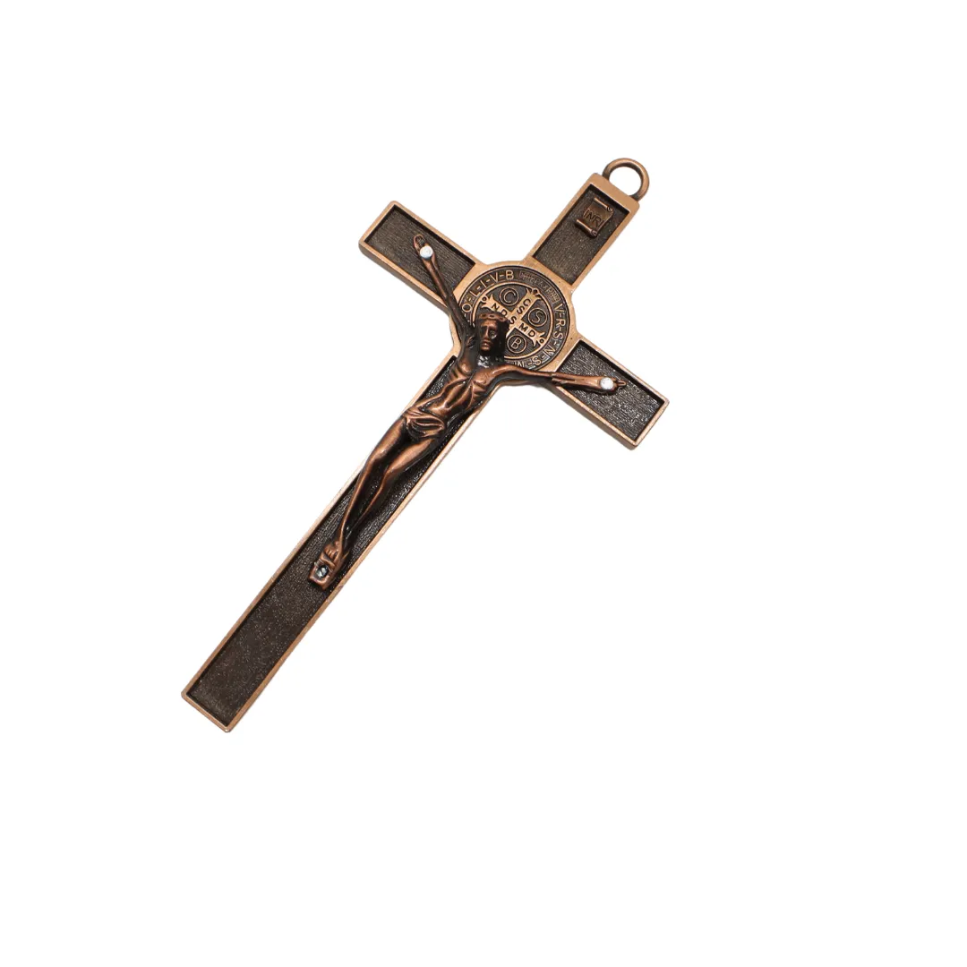 Metal St Benedict Wall Crucifix - 18cm (Bronze gold)/Copper Red