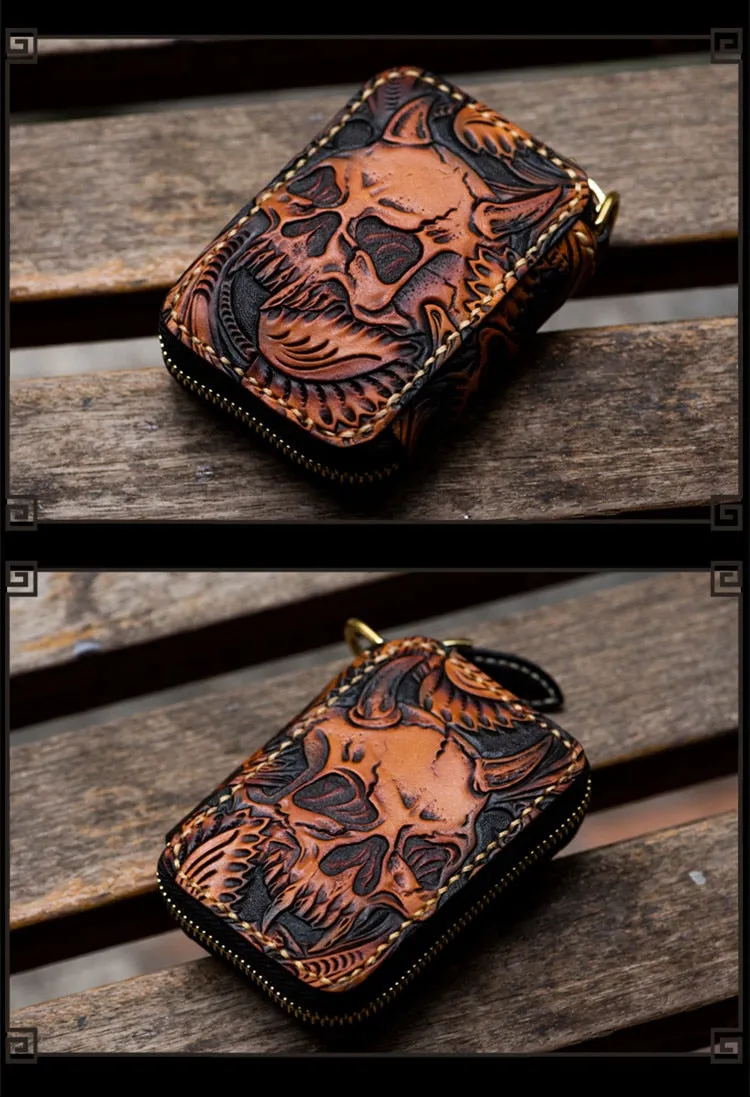 Mini Leather Short Zipper Skull Wallet