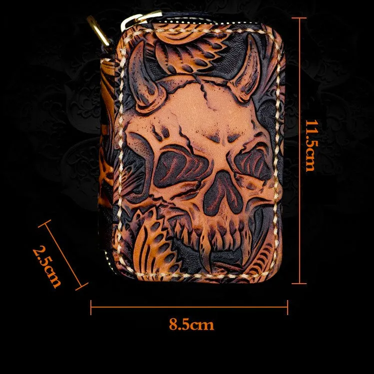 Mini Leather Short Zipper Skull Wallet