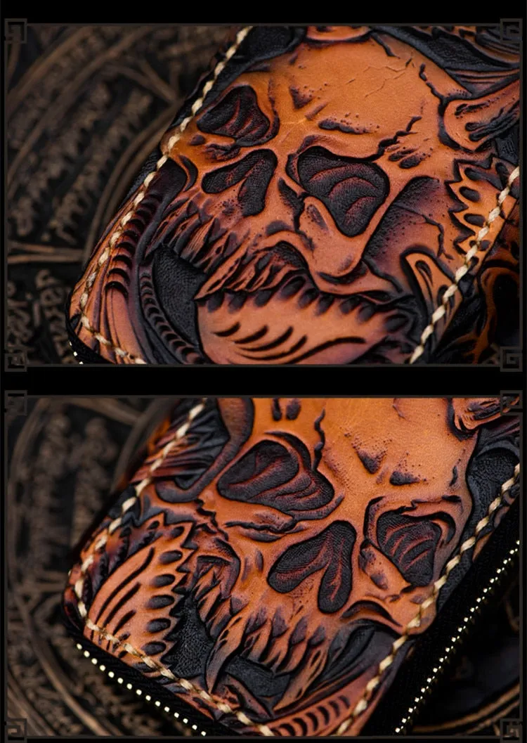 Mini Leather Short Zipper Skull Wallet