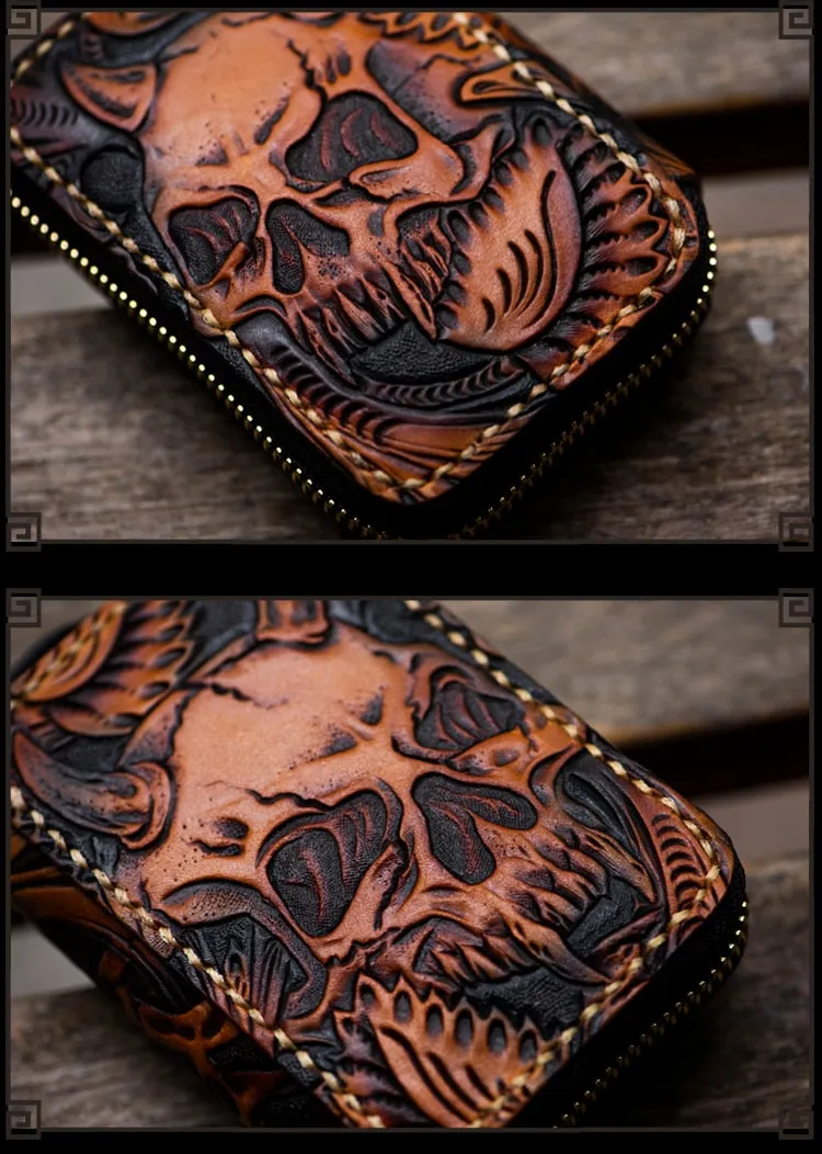 Mini Leather Short Zipper Skull Wallet