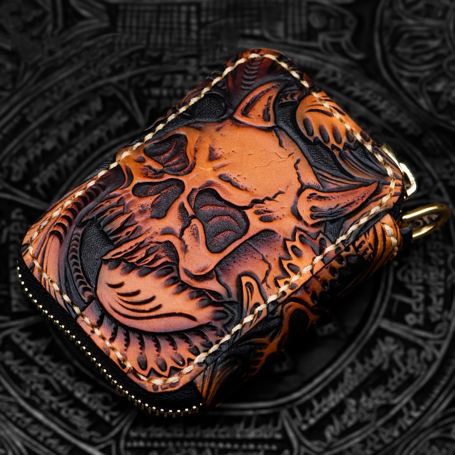 Mini Leather Short Zipper Skull Wallet