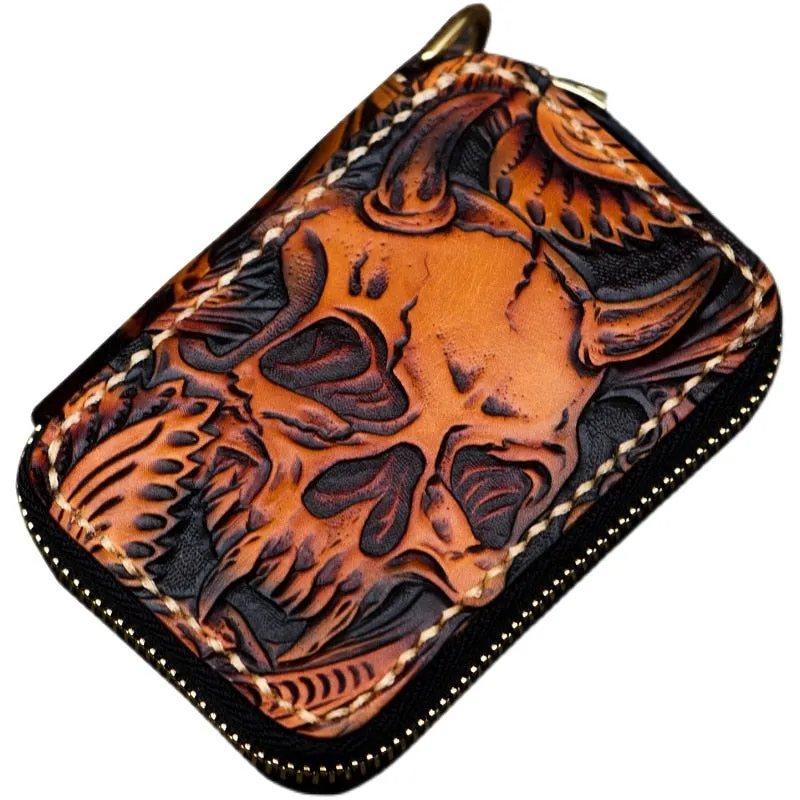 Mini Leather Short Zipper Skull Wallet