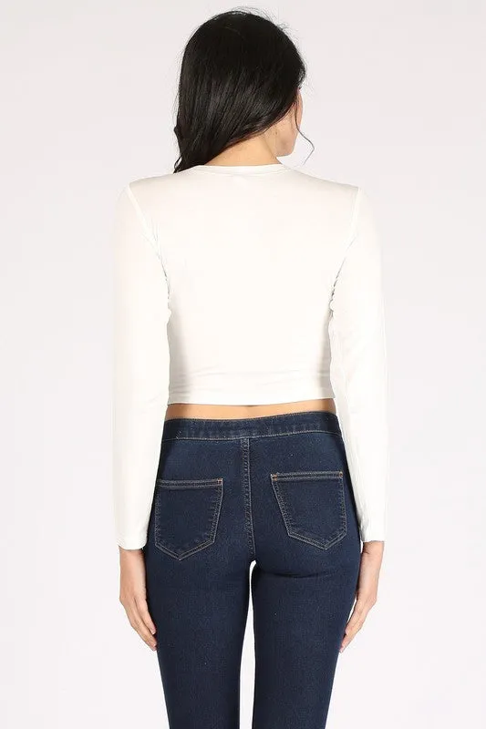 Modal Round Neck Long Sleeve Crop T-shirt