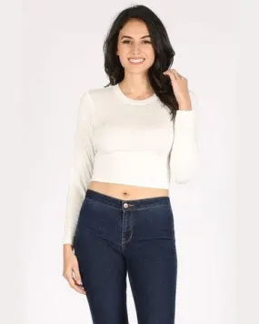 Modal Round Neck Long Sleeve Crop T-shirt