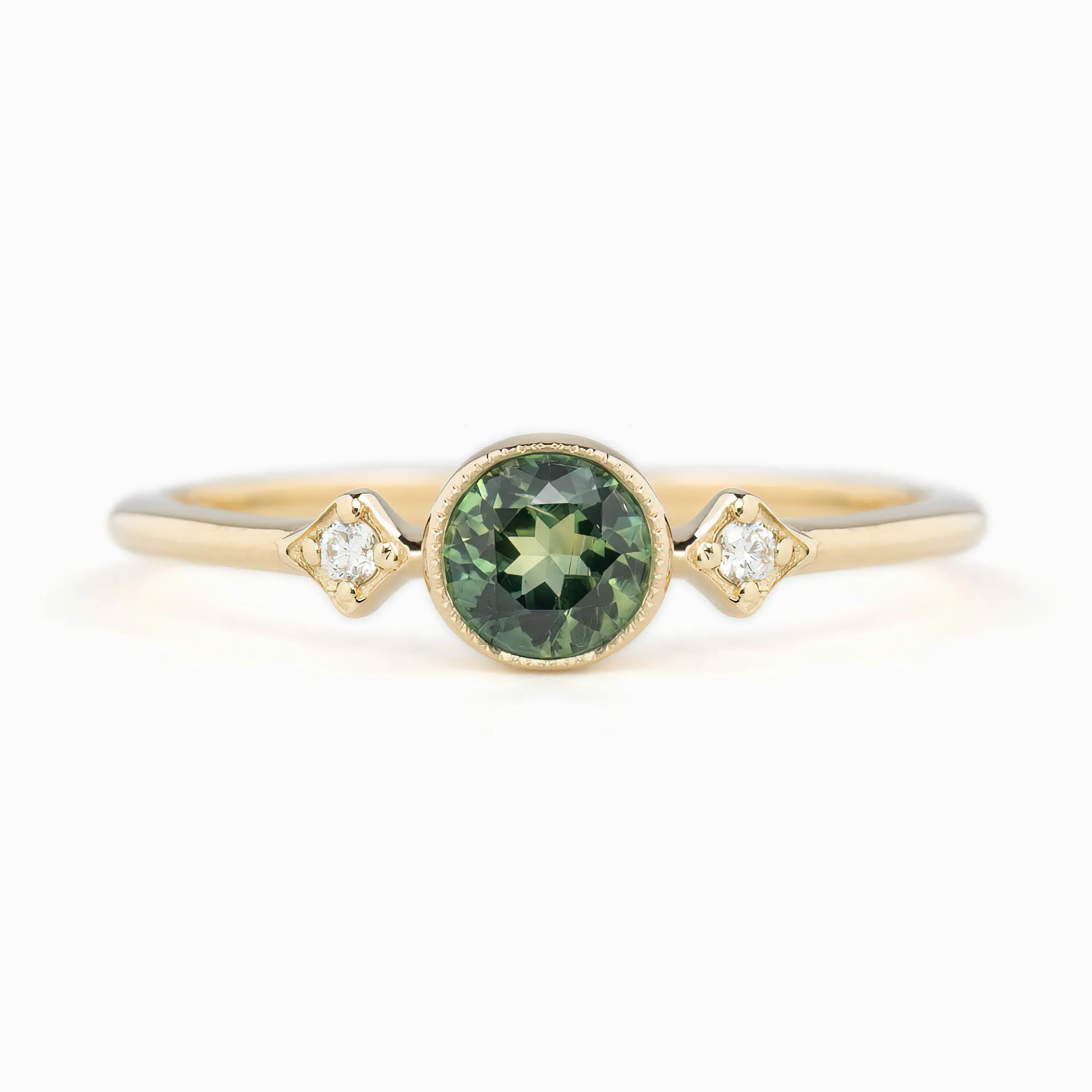 Moon & Star Ring 4.5mm 0.45ct Green Queensland Sapphire 14K Yellow Gold