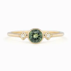 Moon & Star Ring 4.5mm 0.45ct Green Queensland Sapphire 14K Yellow Gold