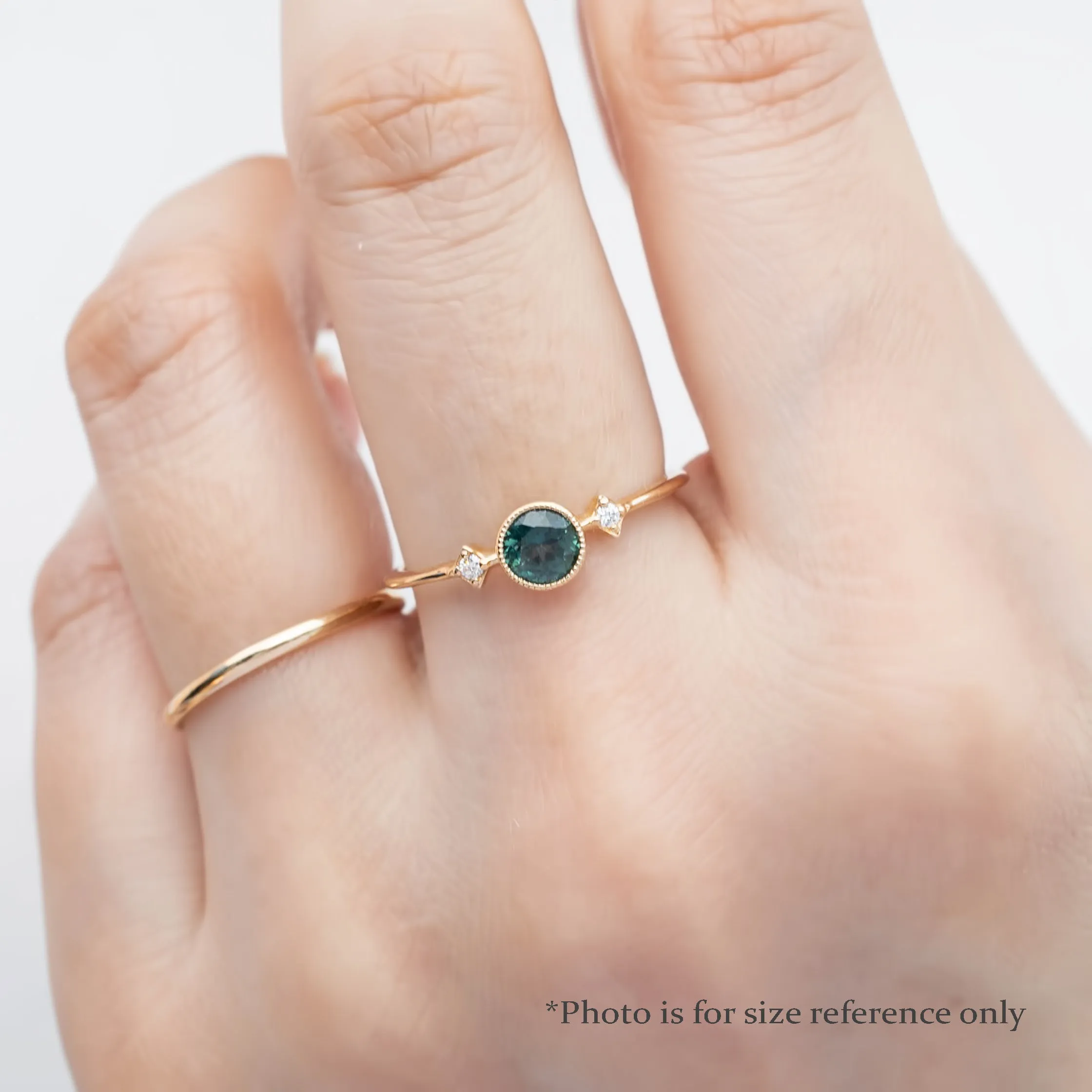 Moon & Star Ring 4.5mm 0.45ct Green Queensland Sapphire 14K Yellow Gold