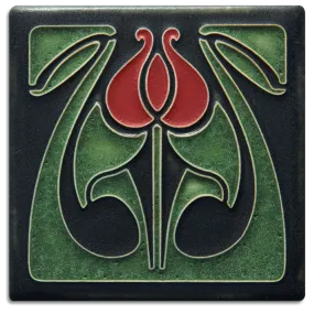 Motawi Tileworks - 4x 4 Tile - 'Tulip Bud' (Red)