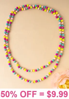 Multi Color Crystal 60 Layering Necklace (neon yellow, turquoise, pink, magenta)