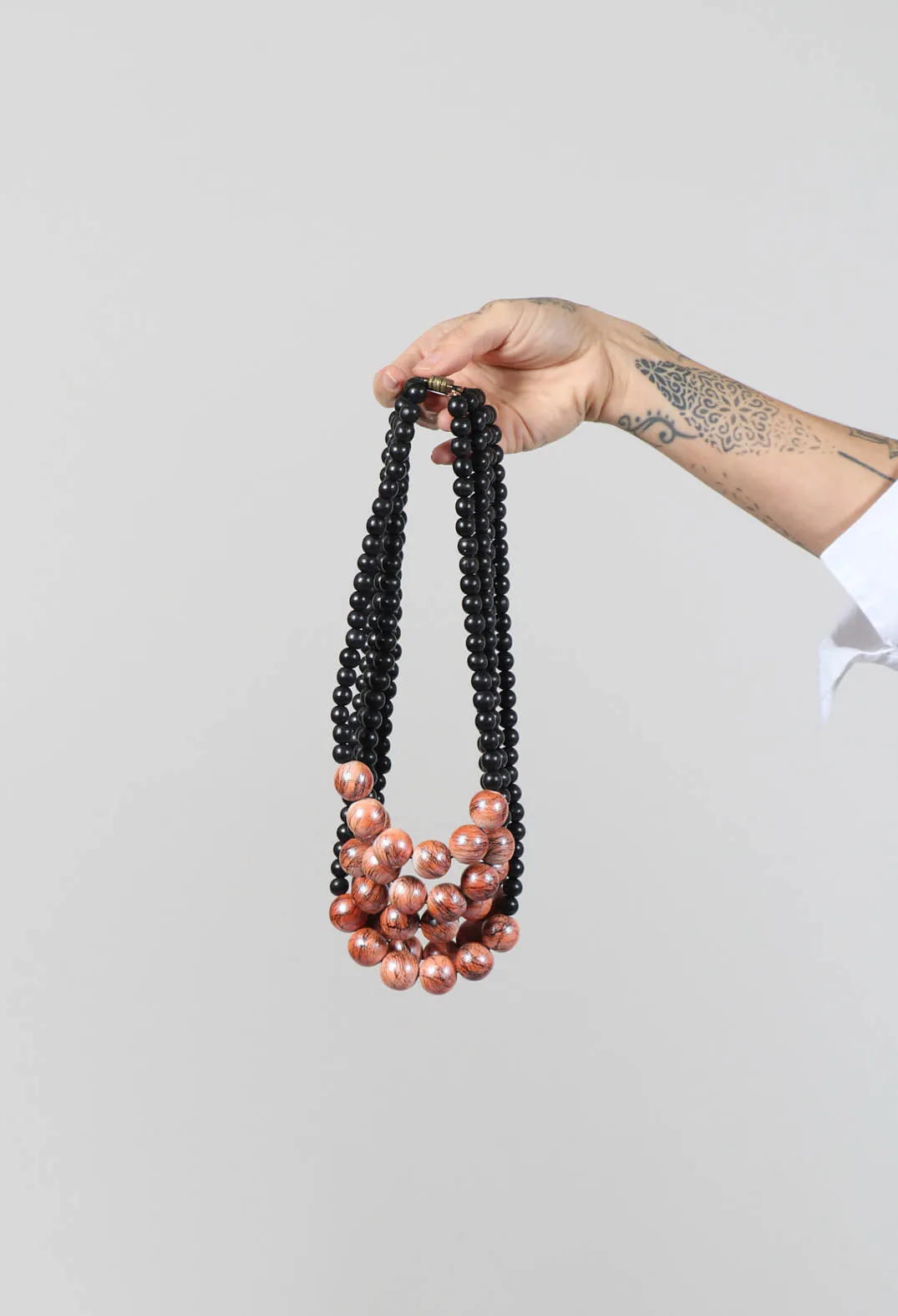 Multistrand Beaded Necklace in Black and Orange