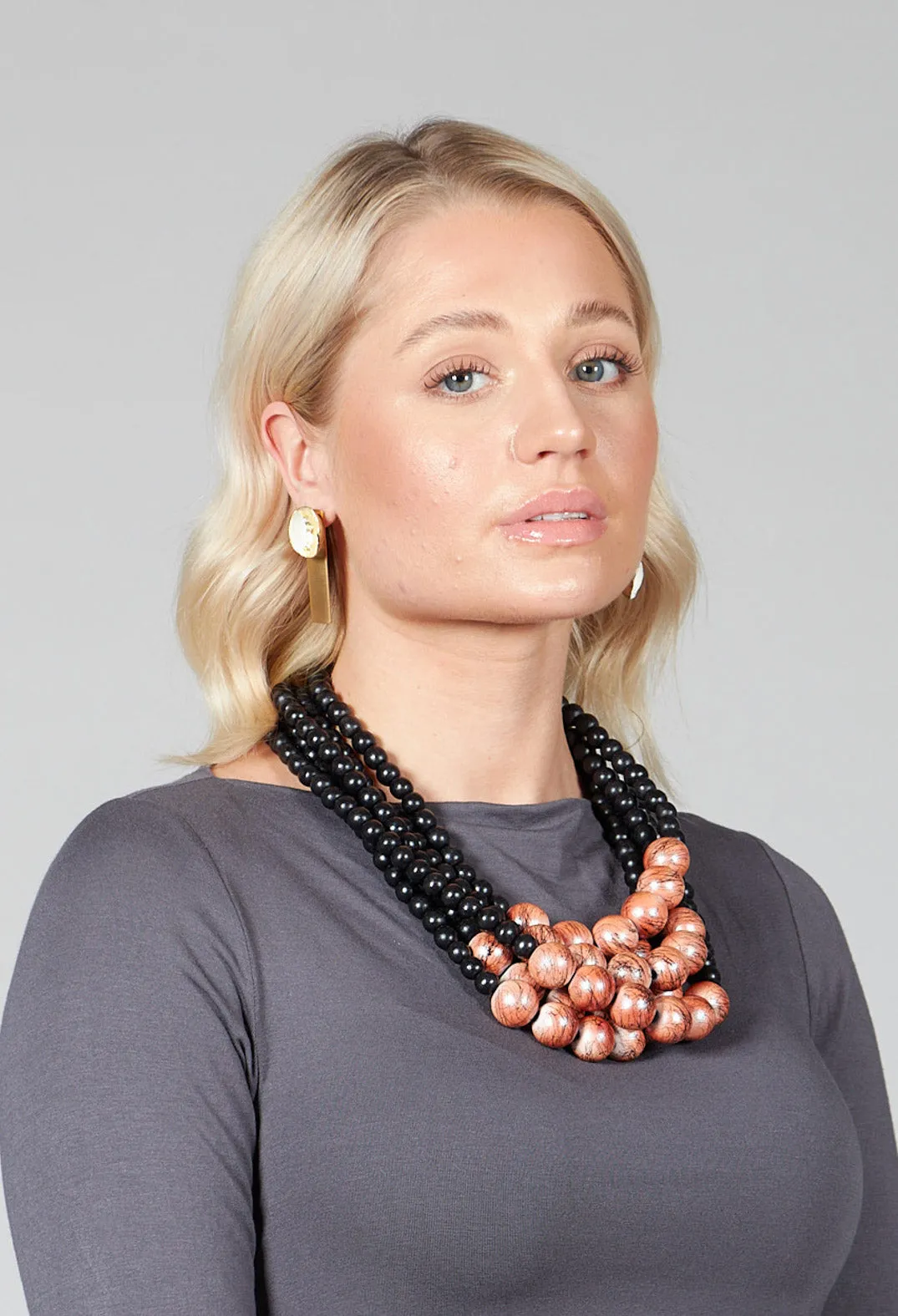 Multistrand Beaded Necklace in Black and Orange