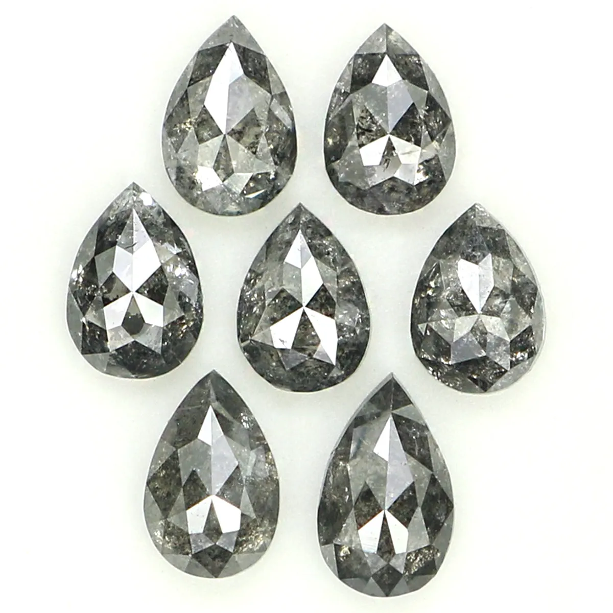 Natural Loose Pear Salt And Pepper Diamond Black Grey Color 1.06 CT 3.85 MM Pear Shape Rose Cut Diamond KDL1280