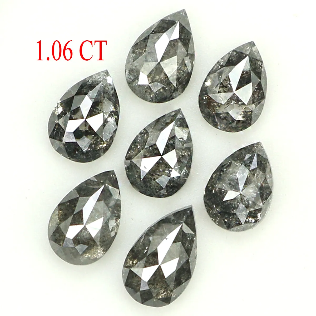 Natural Loose Pear Salt And Pepper Diamond Black Grey Color 1.06 CT 3.85 MM Pear Shape Rose Cut Diamond KDL1280