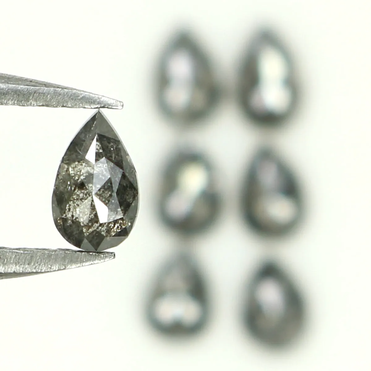 Natural Loose Pear Salt And Pepper Diamond Black Grey Color 1.06 CT 3.85 MM Pear Shape Rose Cut Diamond KDL1280