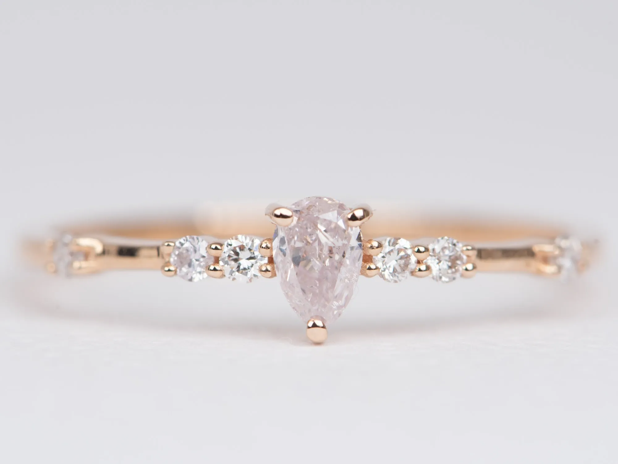 Natural Pear-Shape Pink Diamond Cluster Ring 14K Rose Gold R6514