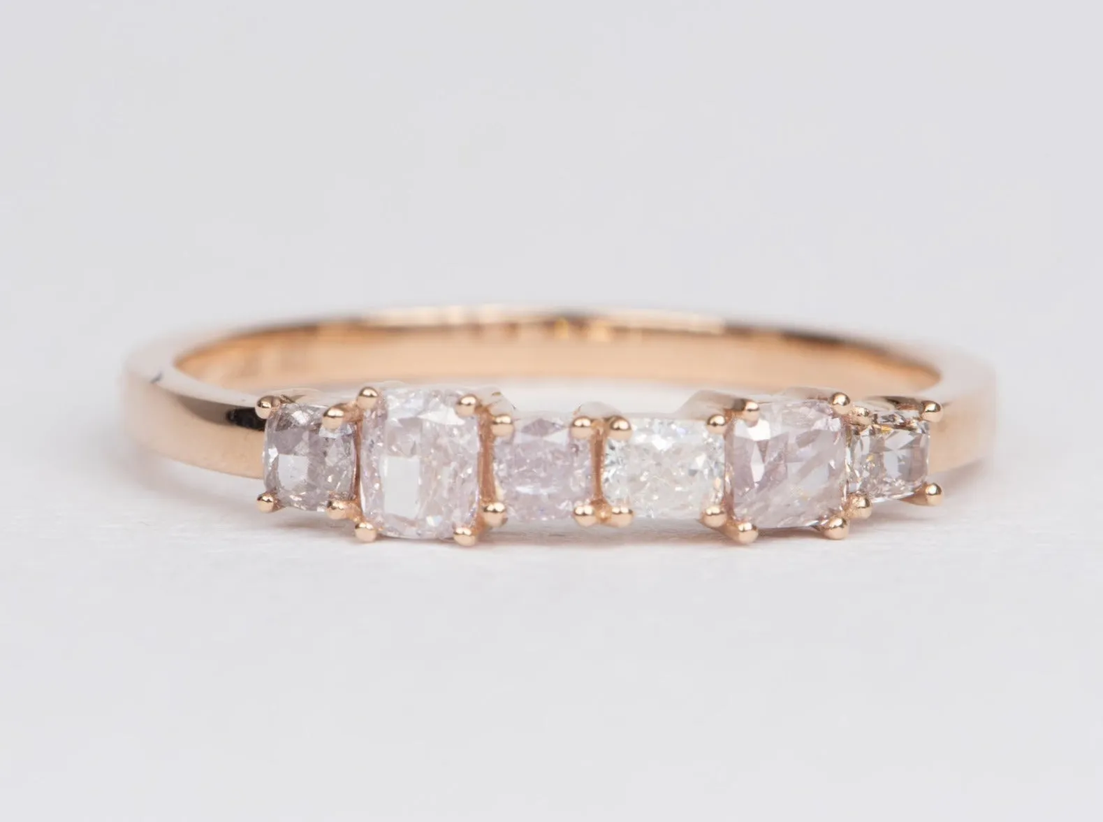 Natural Pink Diamond Shared Prong Wedding Band 14K Rose Gold R6443