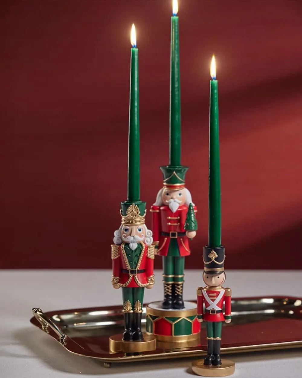 Nutcracker Medium Taper Holder in Red and Green