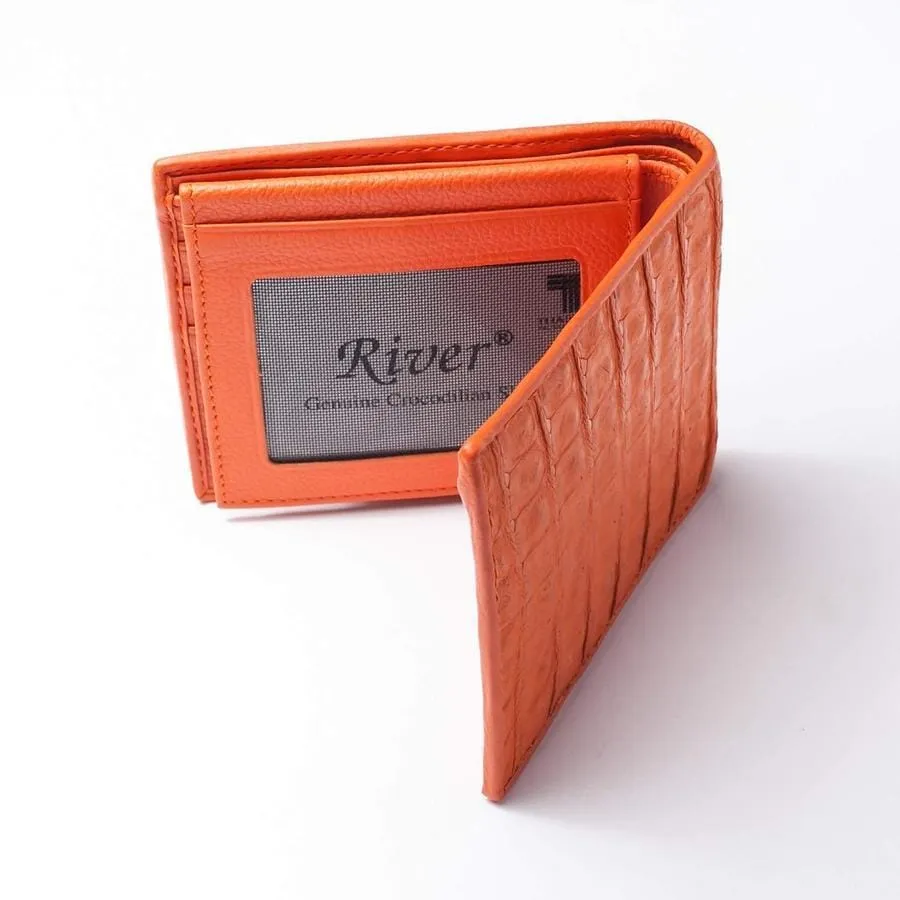 One of A Kind Orange Hornback Crocodile Wallet