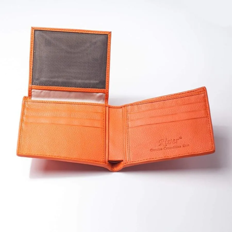 One of A Kind Orange Hornback Crocodile Wallet