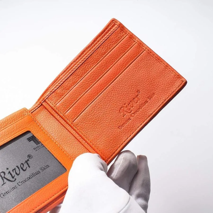 One of A Kind Orange Hornback Crocodile Wallet