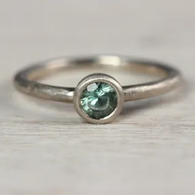 Pale Green Australian Sapphire and 14k White Gold Rustic Engagement Ring