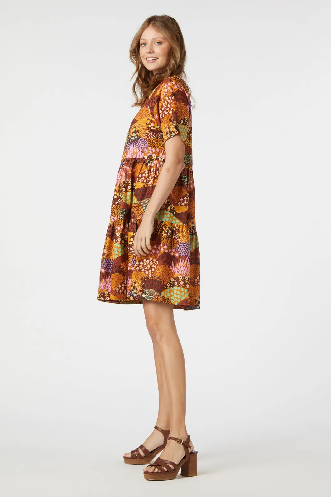 Patchwork Landscape Smock Dress