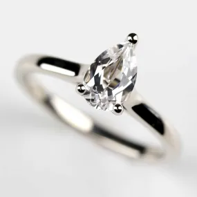 Pear Cut Lab-grown White Sapphire Cathedral Solitaire