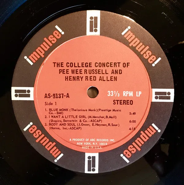 Pee Wee Russell And Henry Red Allen ~ The College Concert Of Pee Wee Russell And Henry Red Allen