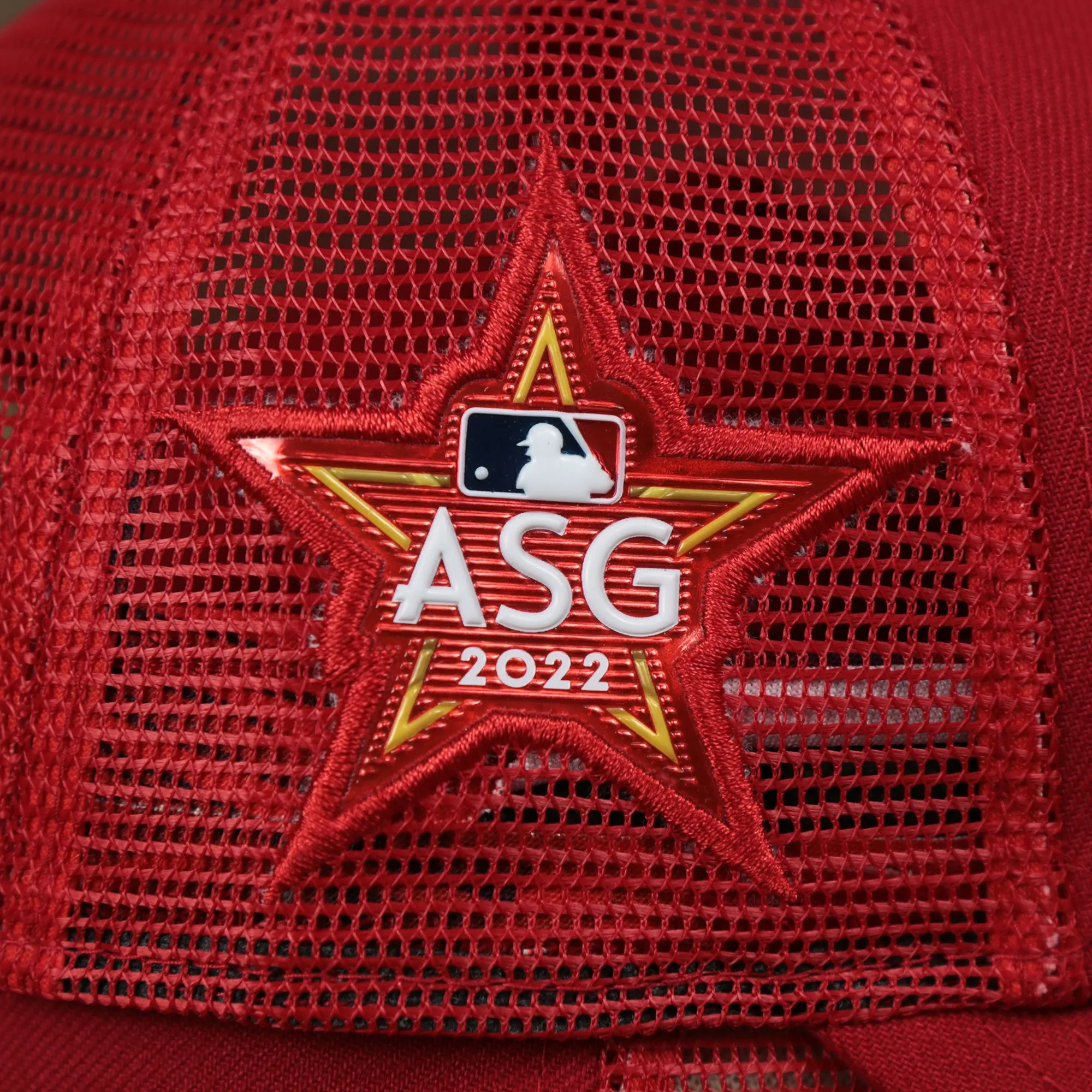 Philadelphia Phillies Metallic All Star Game MLB 2022 Side Patch 9Forty Mesh Trucker | ASG 2022 Red Trucker Hat