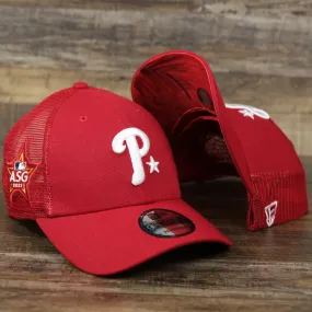 Philadelphia Phillies Metallic All Star Game MLB 2022 Side Patch 9Forty Mesh Trucker | ASG 2022 Red Trucker Hat