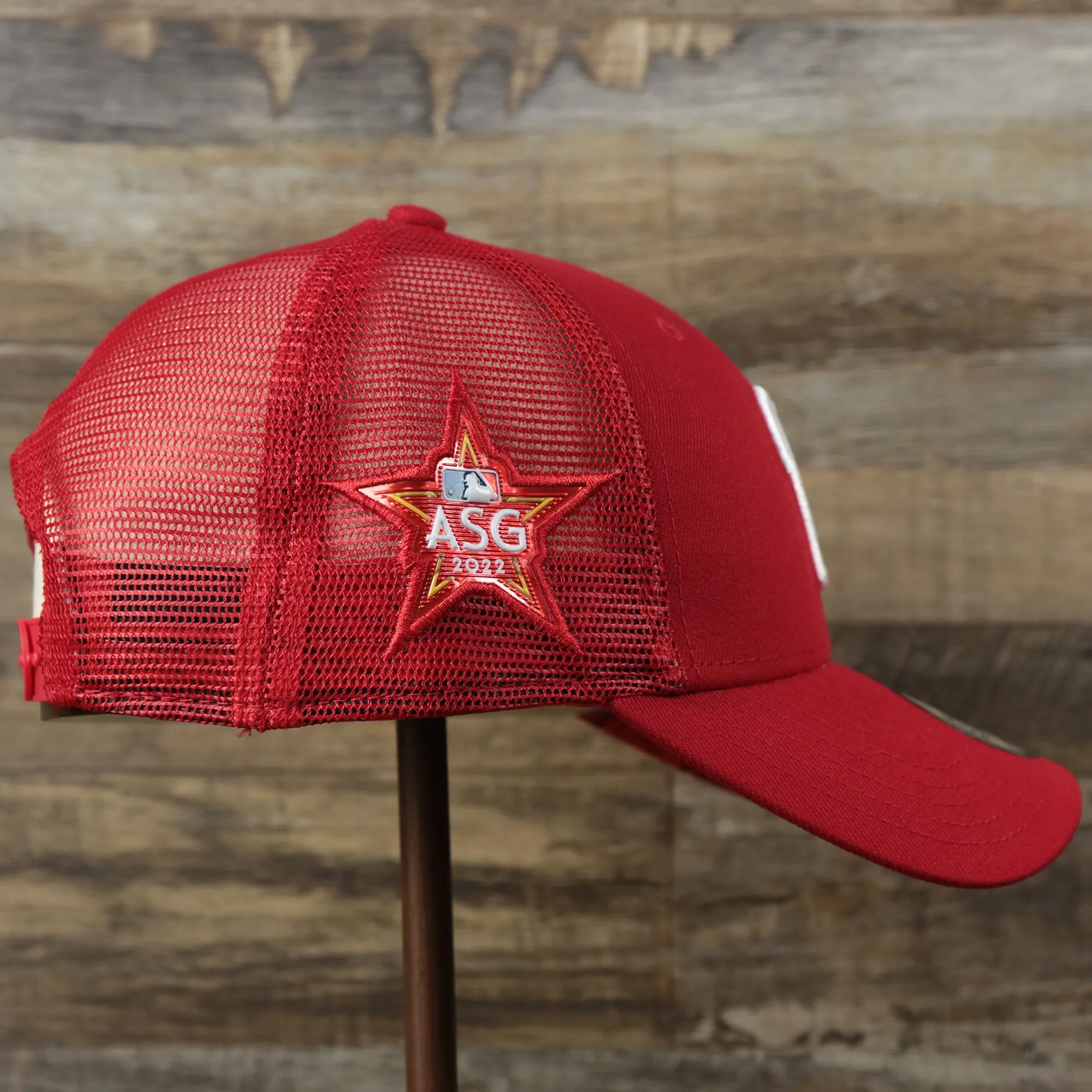 Philadelphia Phillies Metallic All Star Game MLB 2022 Side Patch 9Forty Mesh Trucker | ASG 2022 Red Trucker Hat