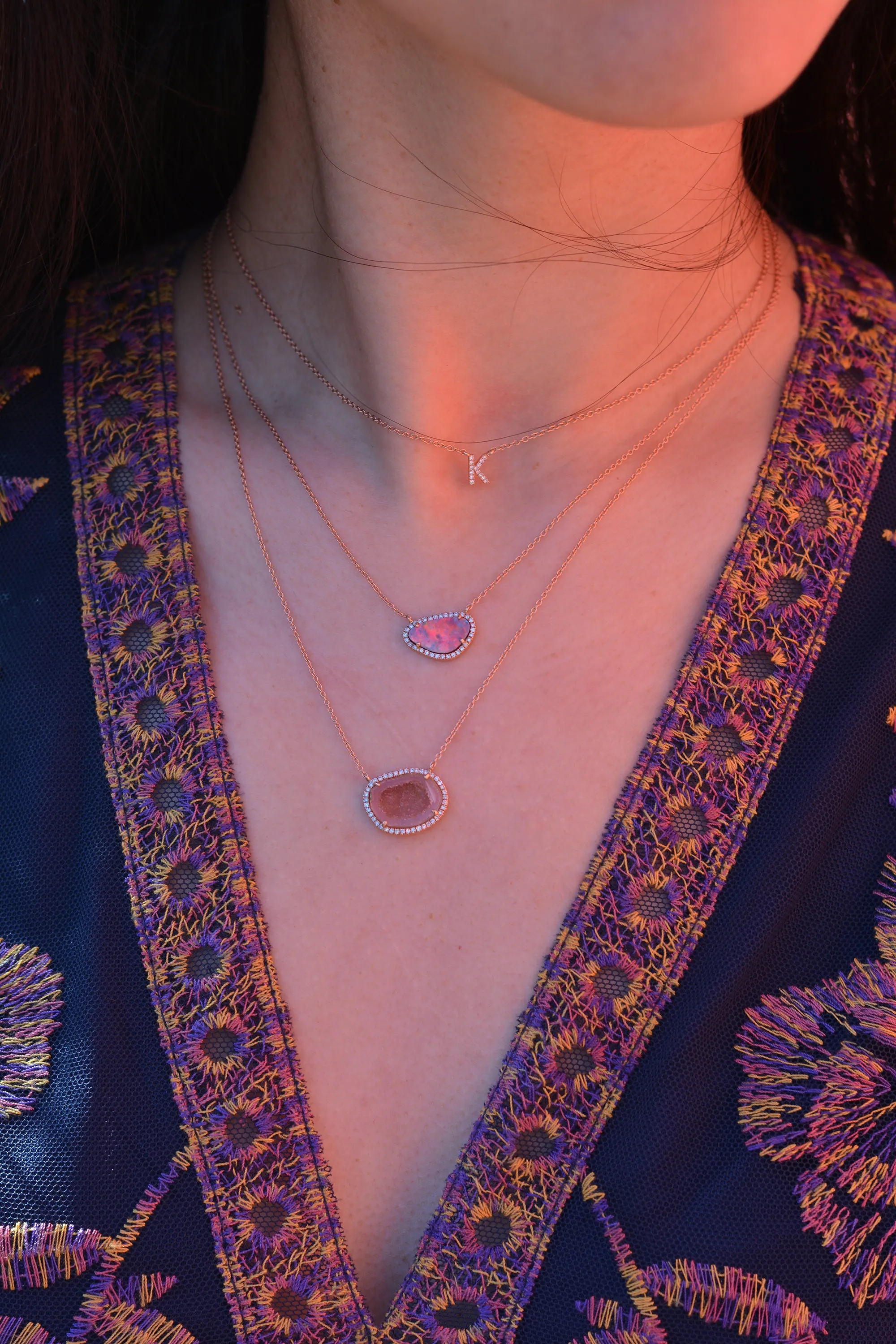 Pink Baby Geode Necklace With Diamonds