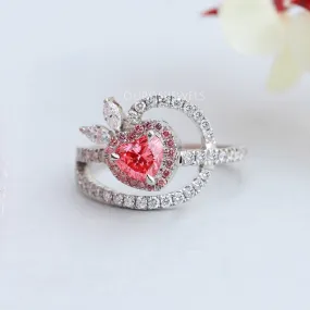 Pink Heart Cut Halo Anniversary Ring