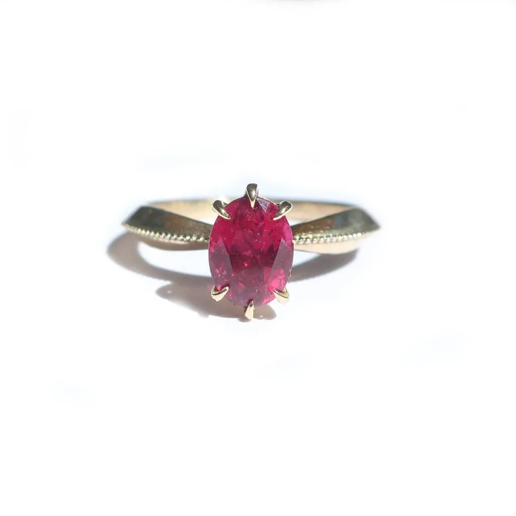 Pink Tourmaline Tapered Solitaire Ring in 14K Yellow Gold