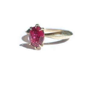 Pink Tourmaline Tapered Solitaire Ring in 14K Yellow Gold