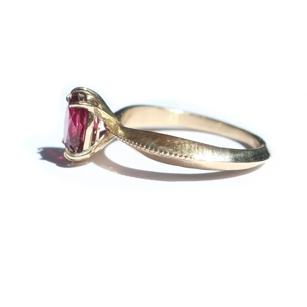 Pink Tourmaline Tapered Solitaire Ring in 14K Yellow Gold