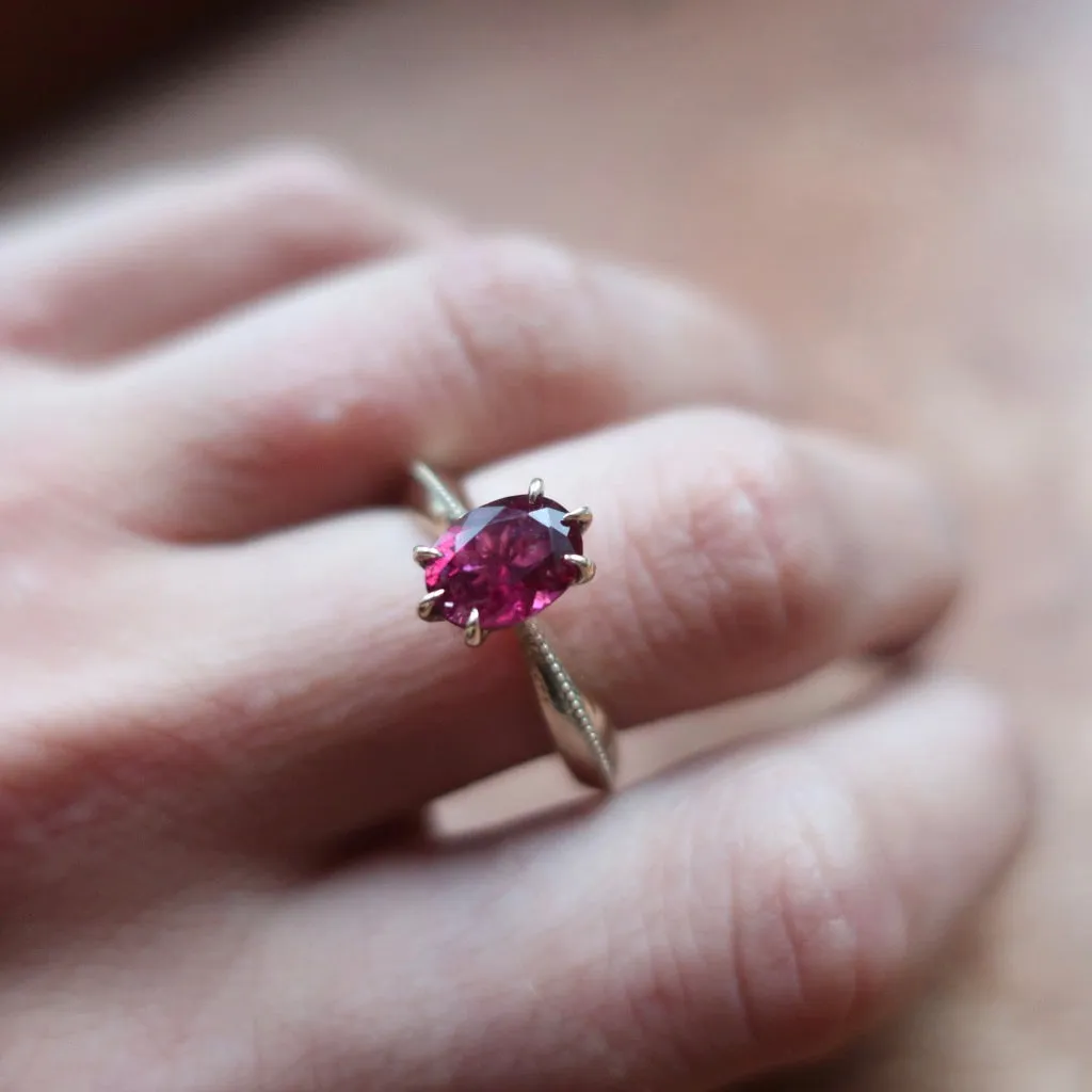 Pink Tourmaline Tapered Solitaire Ring in 14K Yellow Gold