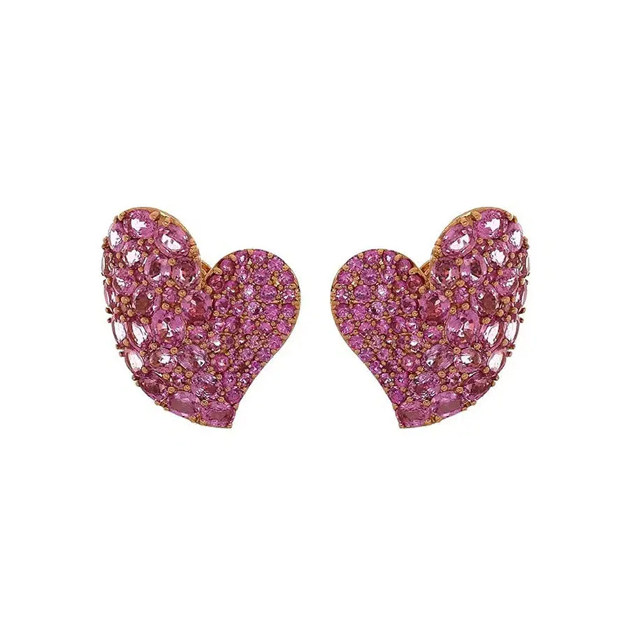 Piranesi Large Pink Sapphire Wave Heart Earrings