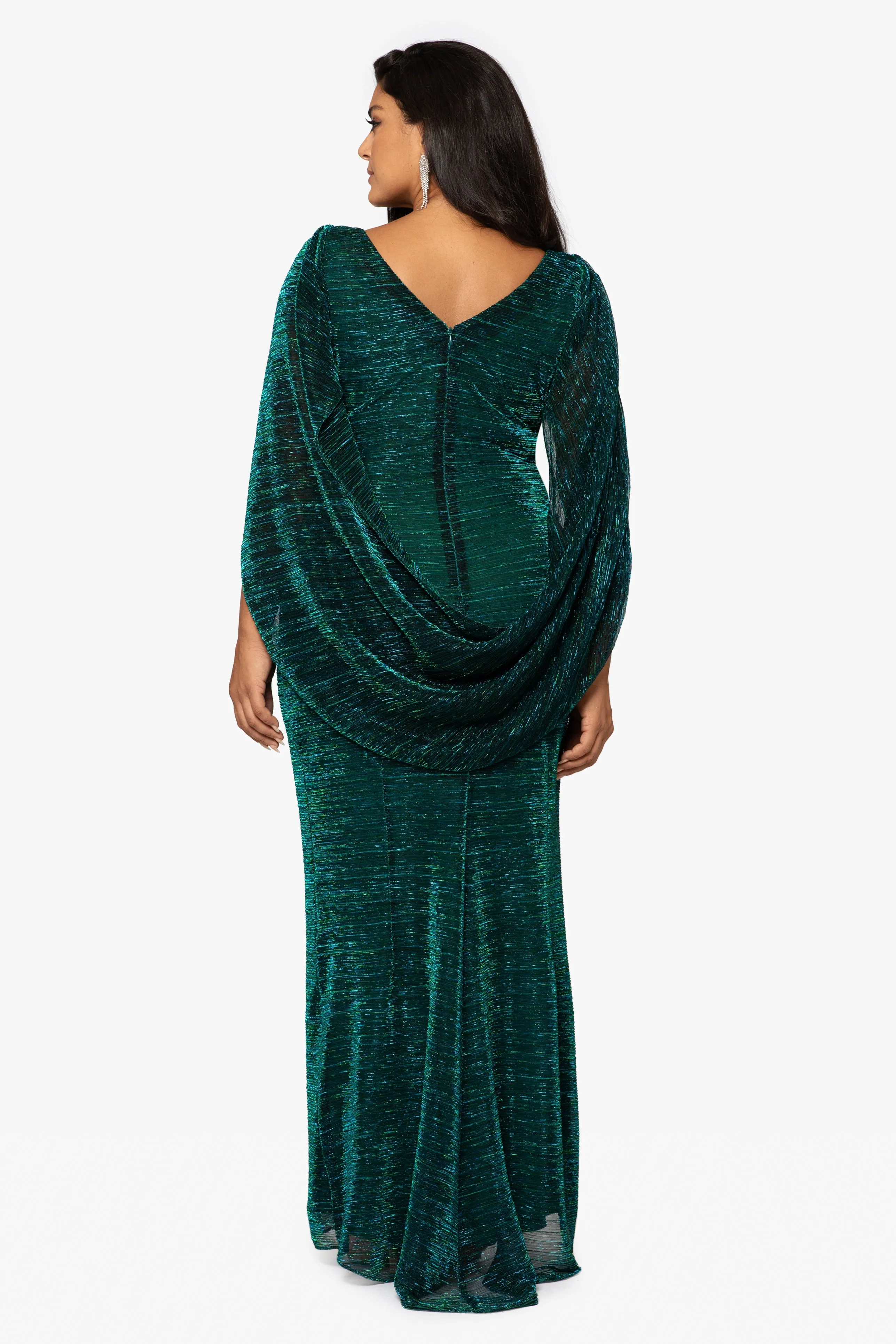 Plus Tamsin Long Metallic Knit Long Sleeve Drape Dress