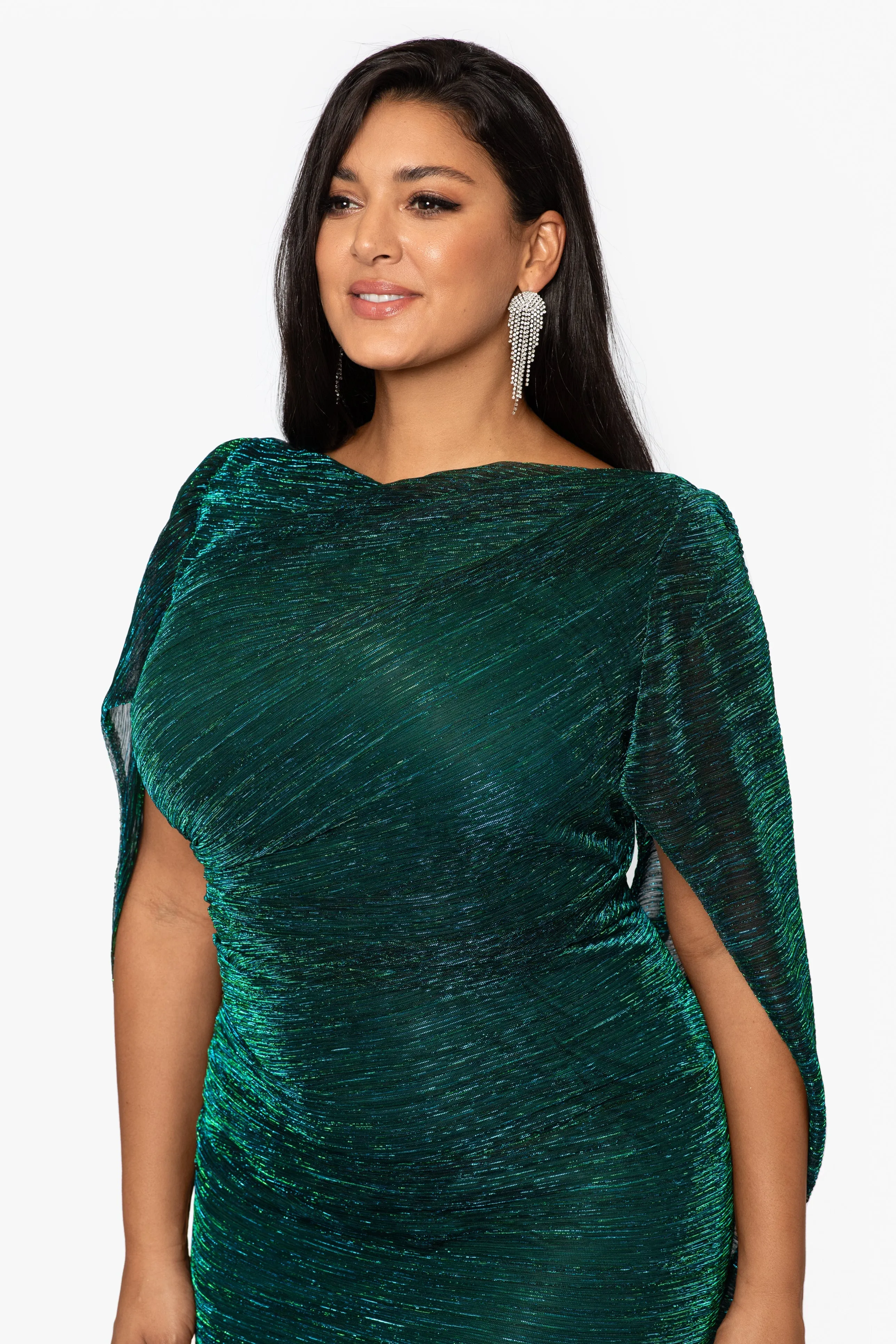 Plus Tamsin Long Metallic Knit Long Sleeve Drape Dress