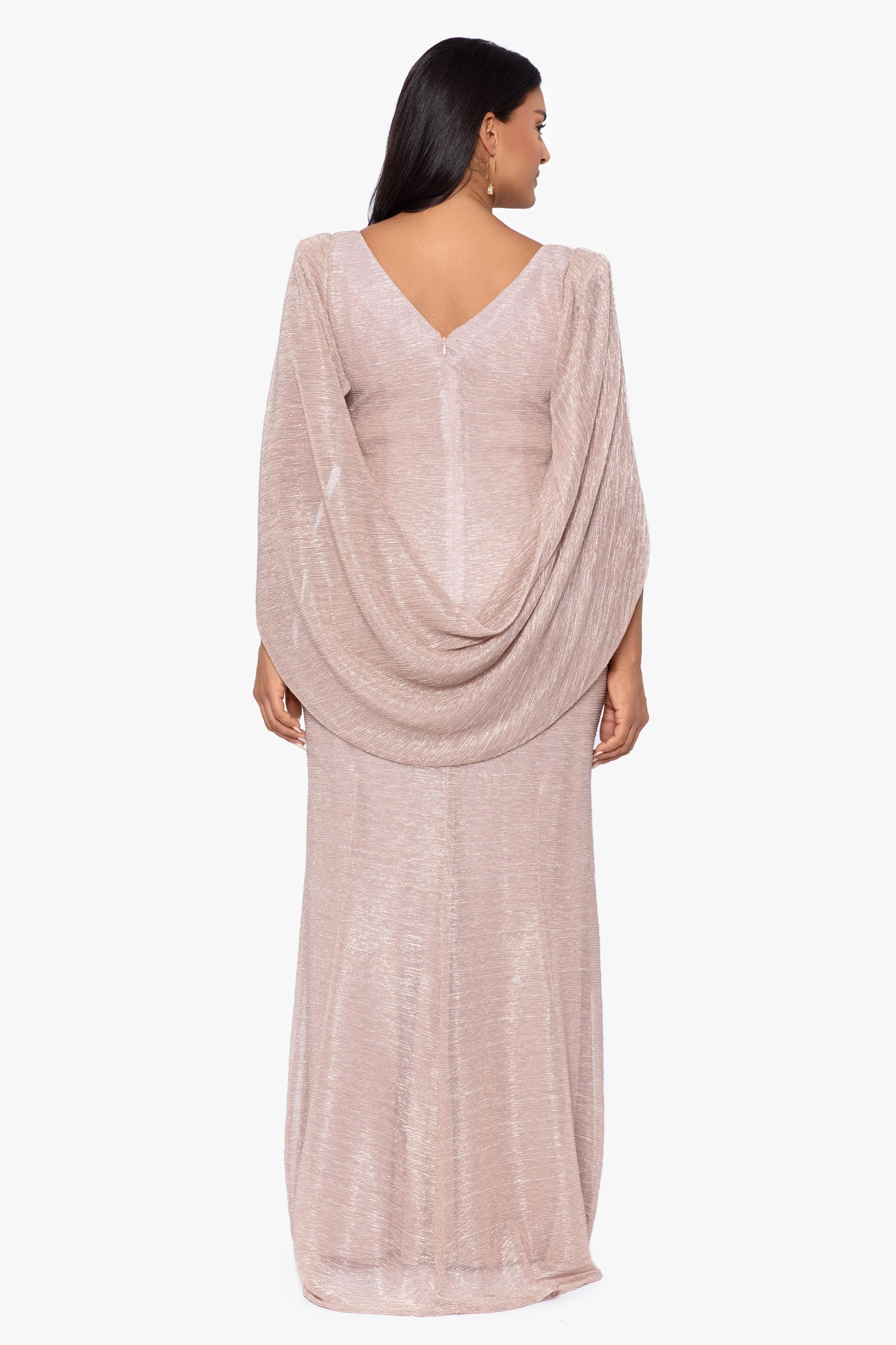 Plus Tamsin Long Metallic Knit Long Sleeve Drape Dress