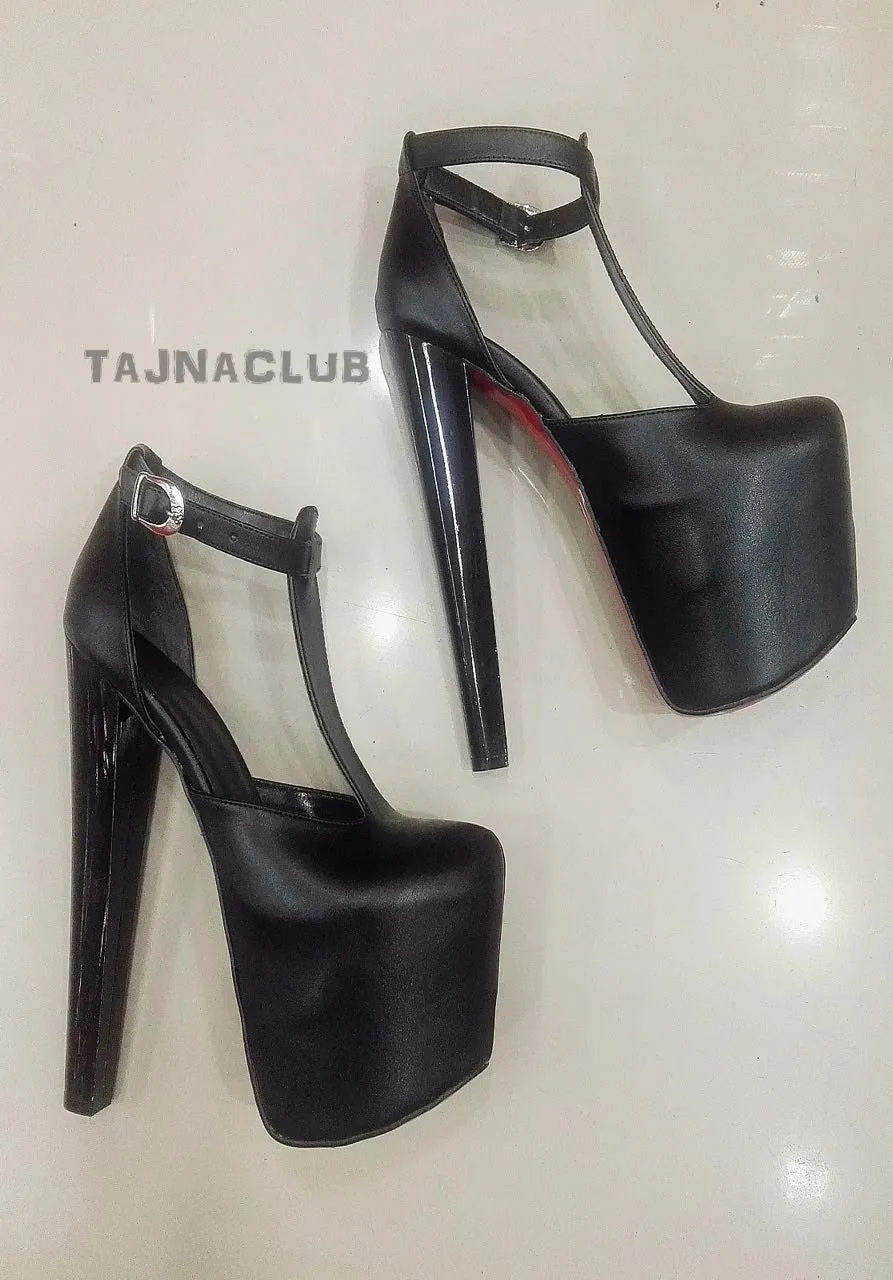 Pumps T Strap Black Platform High Heel Shoes